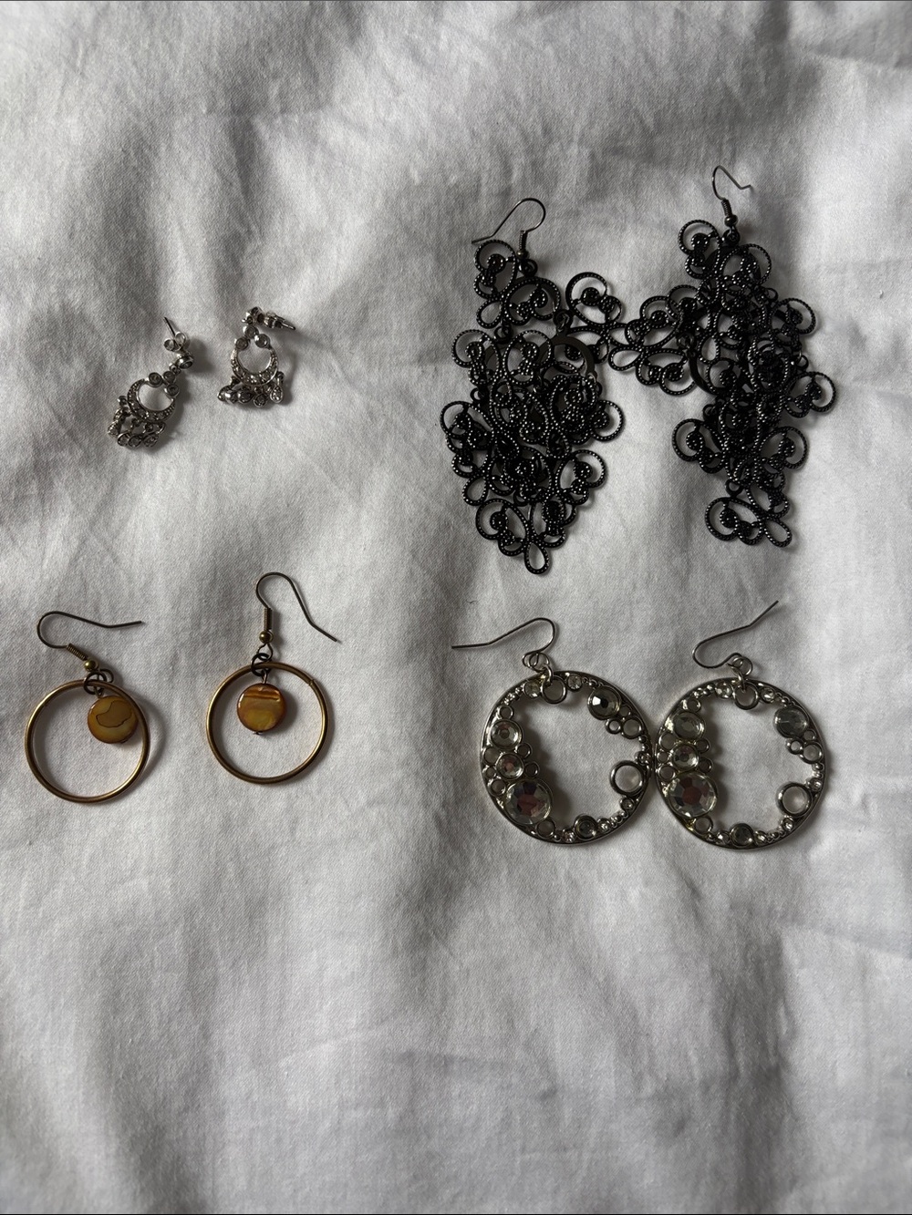 Assorted Women’s Hoop and Drop Earrings Set - Black, Silver, Gold Tones